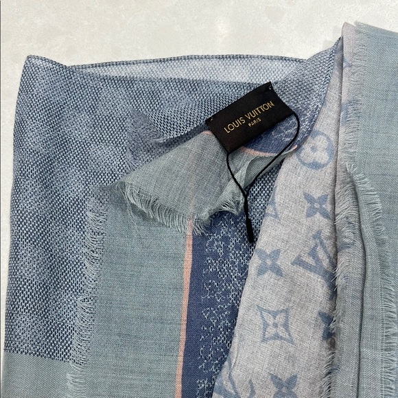 Louis Vuitton Cashmere Blue and Gray Patterned Scarf/Wrap - Picture 2 of 14